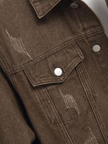 Manfinity Homme Men's Casual Street Style Blue Denim Jacket - Brown - View 4