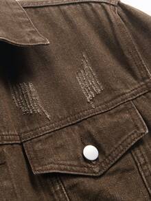 Manfinity Homme Men's Casual Street Style Blue Denim Jacket - Brown - View 7