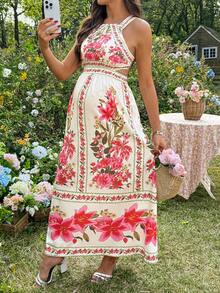 SHEIN 孕妇度假休闲碎花吊带连衣裙 - 彩色 - 查看 7