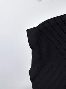 GlowEve Blusa de punto elegante y de moda con decoración de botones de unicolor para mujer - Negro - Ver 3