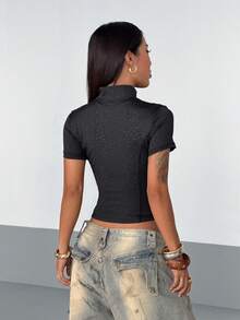 SHEIN Sweetro Women's 2000s Style Going Out Elegant & Sweet Fitted Jacket, Spring/Autumn - Black - View 3