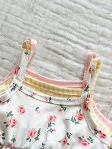 Vintaside Kids 3pcs/Set Baby Girls' Summer New 2025 Sleeveless Floral Print Dress + Solid Color Dress, Pastoral Style, Fashion Cute Dresses - Multicolor - View 5
