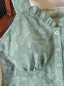 SHEIN Lacomfia Áo camisole nữ cỡ lớn thanh lịch, thời trang, sang trọng với họa tiết jacquard và viền bèo nhún. - màu xanh lá - Xem 6