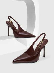 CUCCOO SZL Tacones de punta alta de color burdeos con decoración de hebilla de metal - Espejo burdeos oscuro - Ver 6
