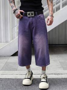 Manfinity EMRG Men's Simple Purple Casual Denim Shorts - Purple - View 4