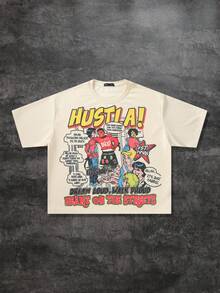 ROMWE MEN Street Life 男士休闲卡通印花短袖T恤，宽松版型，夏季款 - 白色 - 查看 7