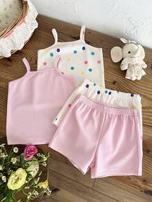 SHEIN Baby Girl Summer Casual Camisole & Shorts Set - Multicolor - View 8