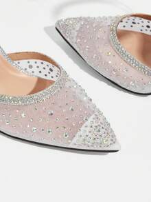 CUCCOO TILAWA Elegant Women's Pointed Toe Hollow Out High Heel Shoes - Fashionable Sexy Rhinestone Mesh Breathable Elegant Versatile Women's High Heel Pumps - Suitable For Weddings, Galas, Parties And Dances - Silver - View 6