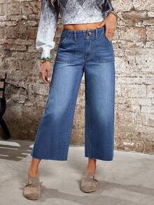 EMERY ROSE Women's Straight Leg Casual Summer Versatile Jeans With Pockets - Blue - View 5