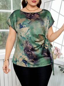 Reflora 大码女士优雅印花侧系带蝙蝠袖衬衫，夏季，嘉年华女士，时尚女士服装，外出，优雅衬衫 - 彩色 - 查看 7