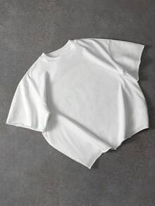 PAVTROS Men's Loose Crew Neck Short Sleeve T-Shirt, White, Minimalist Design With Rolled Hem - White - View 3