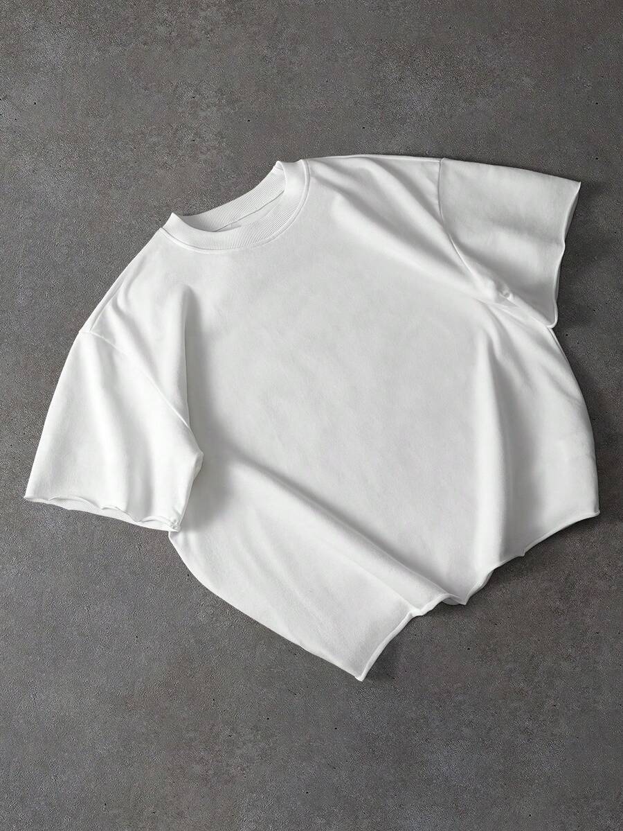 PAVTROS Men's Loose Crew Neck Short Sleeve T-Shirt, White, Minimalist Design With Rolled Hem - White - View 1