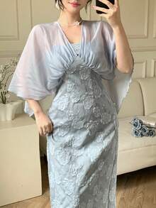 DAZY Đầm dài kiểu Trung Quốc tối giản, thắt eo, nhẹ nhàng dành cho nữ, mùa hè, đầm dự tiệc cưới, đầm hè. - Xám Xanh - Xem 3