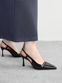 CUCCOO BIZCHIC Giày cao gót nữ thời trang, mũi nhọn, da bóng, thoải mái, chống trơn trượt, kiểu quai hậu. - màu đen - Xem 4