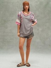 Bohemela 这款波西米亚风春夏休闲女式T恤，采用西部乡村风格的复古条纹拼接设计。适合音乐会、派对、海滩度假、日常穿着、返校季、运动、郊游、骑行、聚会、情人节、嘉年华和音乐节等场合。 - 彩色 - 查看 7