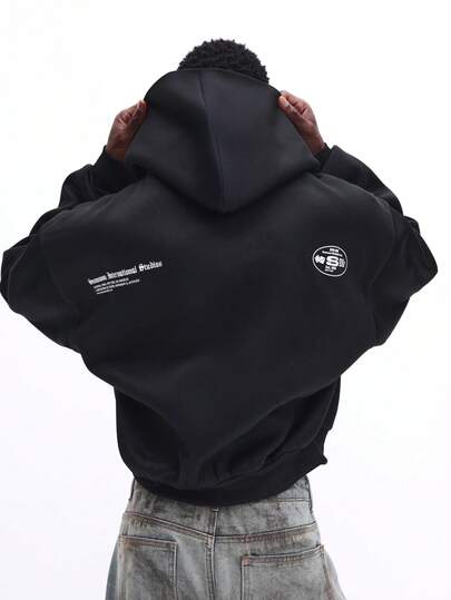 SUMWON Sudadera con capucha estampada oversize para hombre con capucha con cordón y bolsillo central, ropa de calle casual y sencilla