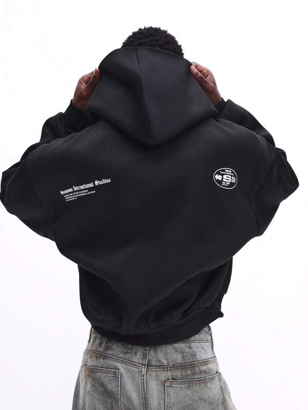 SUMWON Sudadera con capucha estampada oversize para hombre con capucha con cordón y bolsillo central, ropa de calle casual y sencilla