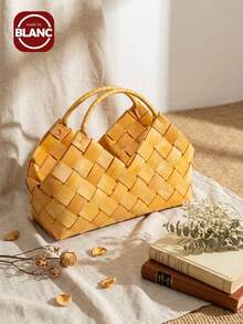 Madebyblanc 1个手工竹编手套花篮，DIY手提篮创意礼品花篮，节日派对活动礼品包装纪念品 - 杏色 - 查看 2