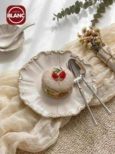 Madebyblanc 1PC Western Style Plate, High-End Ceramic, Household Plate, High-Value Fruit Dessert Plate