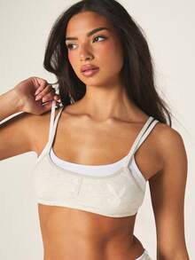 Missguided x Playboy Double Layer Comfort Bralette And Boxer Brief Set Soft Cotton Blend Matching Intimates Lounge Sleepwear Everyday Essentials - Grey - View 3