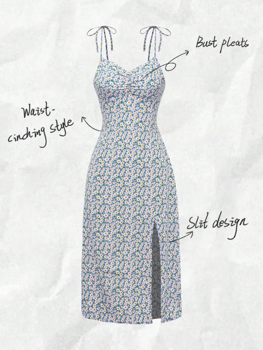 Breezaya 碎花系带开衩吊带连衣裙，适合度假沙滩穿着，女士 - 紫色 - 查看 1