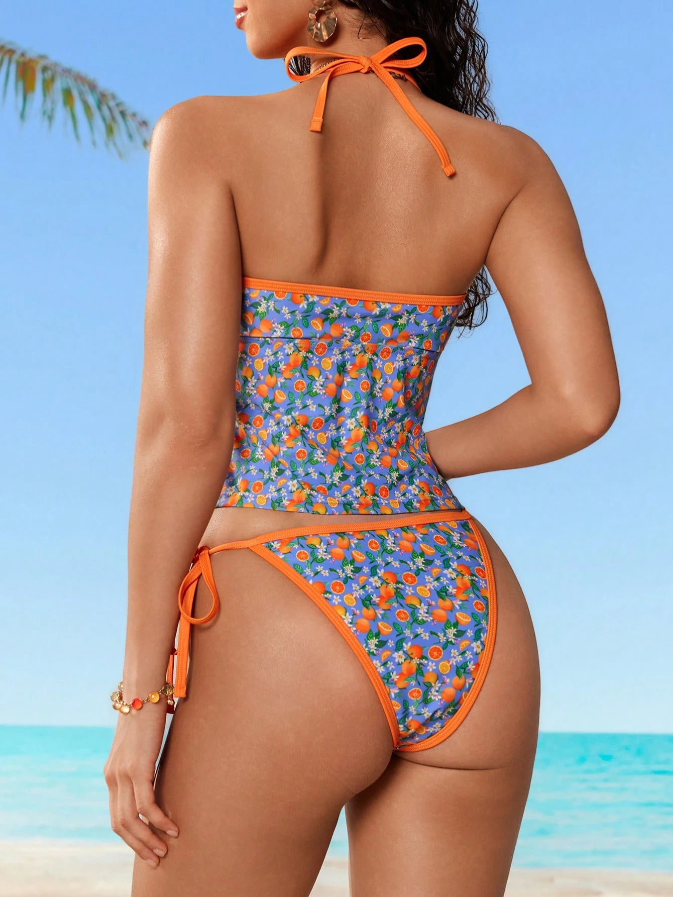 Swim Mod Conjunto de Maiô Bikini Tankini com Alça de Espaguete e Estampa Floral Feminino, Adequado para Férias na Praia, Maiô Bikini Feminino de 2 Peças, Maiô Bikini Feminino Y2k, Escolhas de Primavera e Verão, Maiô Bikini Feminino com Controle de Barriga, Maiô Feminino com Estampa, Roupa de Praia com Cobertura Total para Mulheres, Maiô Feminino de Verão - Multicolorido - Visão 2
