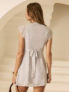 Aralina V Neck Ruffle Neck A Line Gingham Mini Dress - Multicolor - View 3