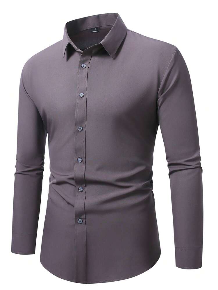 Manfinity Mode Men Solid Button Up Shirt Slim Fit Long Sleeve Plain Dress  Shirt, Slim Fit Dress Shirt Men, Fitted Men Shirt, Black Shirt, Men Shirt,  For Fall | SHEIN USA