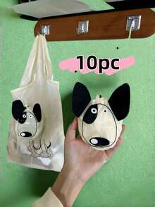 Joivida 可爱狗狗骨头图案宠物爱好者手提袋，大容量可折叠购物袋，女士适用，送朋友的礼物，米色或蓝色工作旅行包，日常使用 - 彩色 - 查看 9