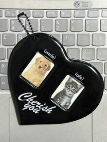 Joivida Llavero con foto de corazón doble | Soporte de tarjeta de plástico resistente de 1 pulgada con anilla dividida | Regalo perfecto para fans, amigos y amantes de ídolos - Multicolor - Ver 13