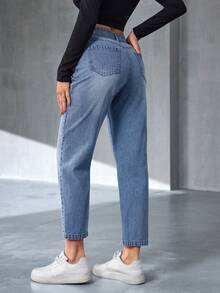 SHEIN Tall Women's Casual Distressed Tapered Leg Jeans - Light Wash - View 2