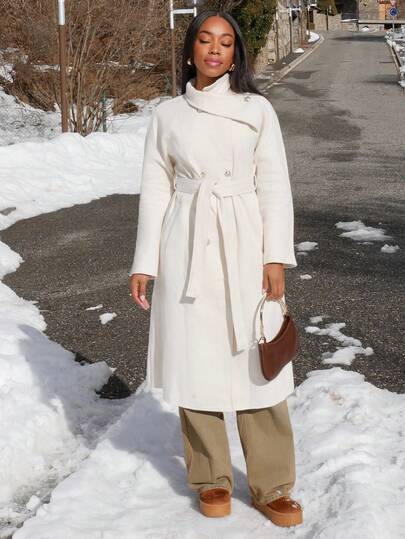 Yess Loren 女士时尚百搭纯色双排扣大衣，秋冬