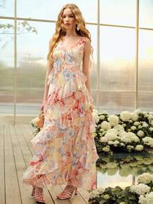 MOTF PREMIUM VESTIDO SIN MANGAS CON ESTAMPADO FLORAL Y VOLANTE ASIMÉTRICO EN EL BAJO, PRIMAVERA/VERANO - Rosa - Ver 7