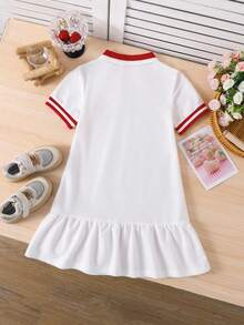 SHEIN 少女樱桃图案针织翻领修身休闲连衣裙 - 白色 - 查看 11