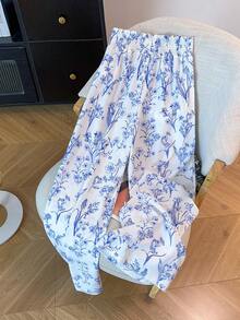 Franclia Women's Floral Print Tie Waist Wide Leg Pants, Vacation - White - View 2