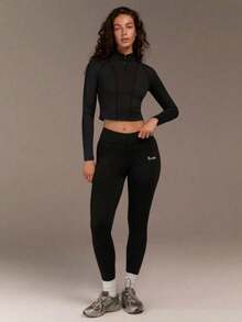 Menodora SHEIN Sport High Waist Tummy Control Women's Casual Solid Color Leggings, Squat-Proof Buttery Soft Fabric, For Yoga Running Gym - Black - View 5