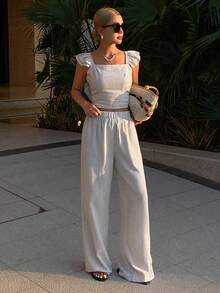 DAZY Women's Solid Color Minimalist Top And Pants 2 Pieces Set - Grey - View 2