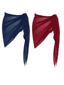 Swim Basics Bộ 2 chiếc áo khoác mùa hè thời trang, màu trơn, vạt áo bất đối xứng. - Nhiều màu - Xem 2