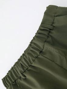 Vacaura 2 件青少年春季休闲绅士单排扣灰色长袖衬衫 + 松紧腰斜口袋休闲裤两件套服装 - 軍綠色 - 查看 5