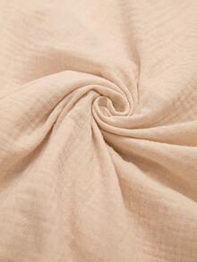 Freevana Bohemian Sleeveless Pleated V-Neck Drawstring Loose A-Line Dress, Minimalist Relaxed Linen Casual Short Dress, Summer - Apricot - View 8