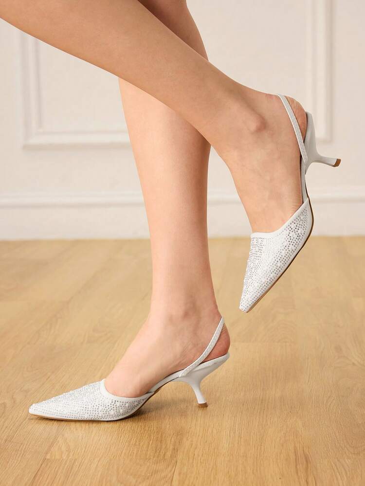CUCCOO HITCHD Women's Pointed Toe Rhinestone Decor Daily Versatile Fashion High Heels Valentine's Day Elegant Shoes