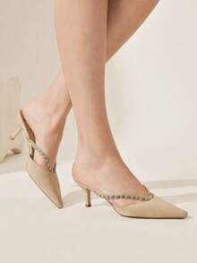 CUCCOO CHICEST Giày cao gót mũi nhọn nữ, kiểu dáng thường ngày, dễ xỏ. - Màu be - Xem 7