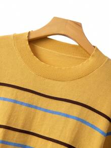 GlowEve CURVE 大码休闲撞色圆领短袖针织上衣 - 黃色 - 查看 5