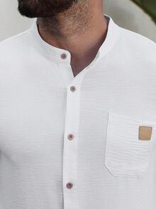 Manfinity RSRT Men's Mandarin Collar Casual Versatile Daily Wear Short Sleeve Shirt - White - View 4
