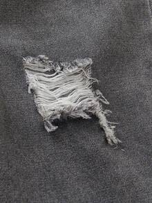 1 pieza Pantalones cortos vaqueros azules desgastados versátiles y casuales para niño - Negro - Ver 7