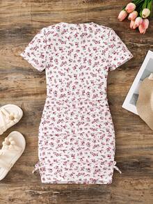 SHEIN Tween Girls' Summer Casual Ditsy Floral Dress - White - View 2