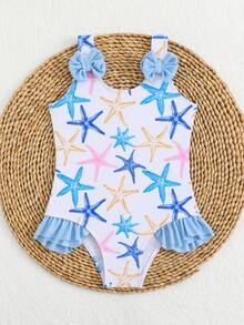 New Girls One-Piece Swimsuit, Lemon Print Ruffled Strap Bikini, Cute Style - Multicolor - View 6
