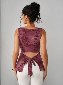 Momance Printed Sleeveless Fitted Elegant Maternity Tank Top For Women - Burgundy - View 2