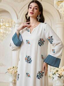 Yasmyna 女士宽松印花长袖阿拉伯风格连衣裙 - 彩色 - 查看 1