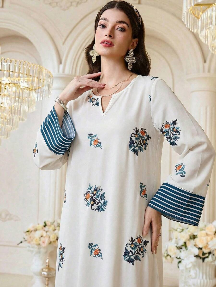 Yasmyna 女士宽松印花长袖阿拉伯风格连衣裙 - 彩色 - 查看 1